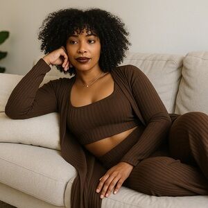 Brown Ribbed 3-piece Lounge Set, size M